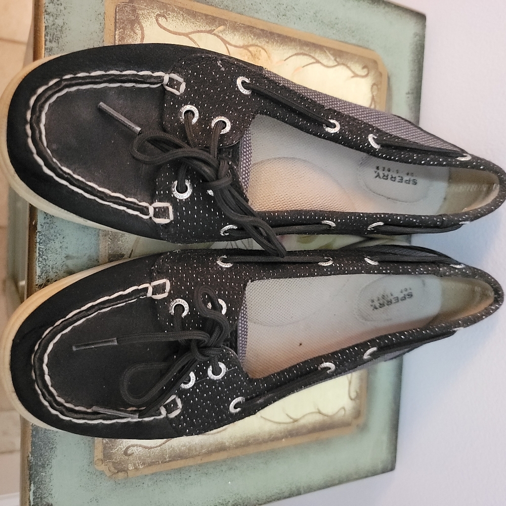 Sperry Black Suede and Canvas with Metallic Threading Size 7 - Picture 5 of 7